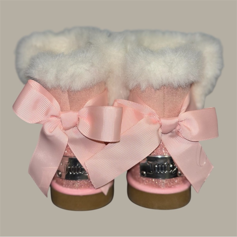 Juicy Couture Toddler Girls Pink Faux Fur Bling Rhinestone Bow Boots Sz 8